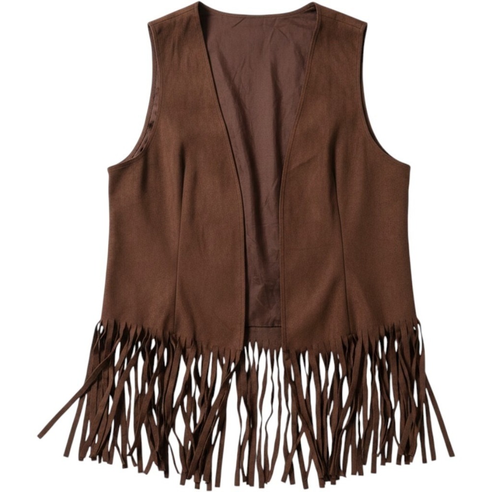 Vest Womens Large Brown Fringe Open Front Boho Western Sleeveless Knit